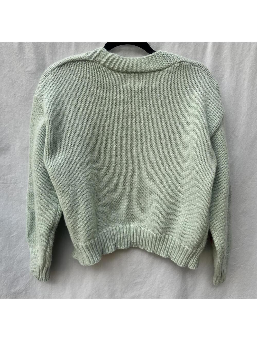 Luna Ivy Anthropologie Mint Green Knit Oversized Cardigan with Flowers Sz XS - Picture 5 of 7